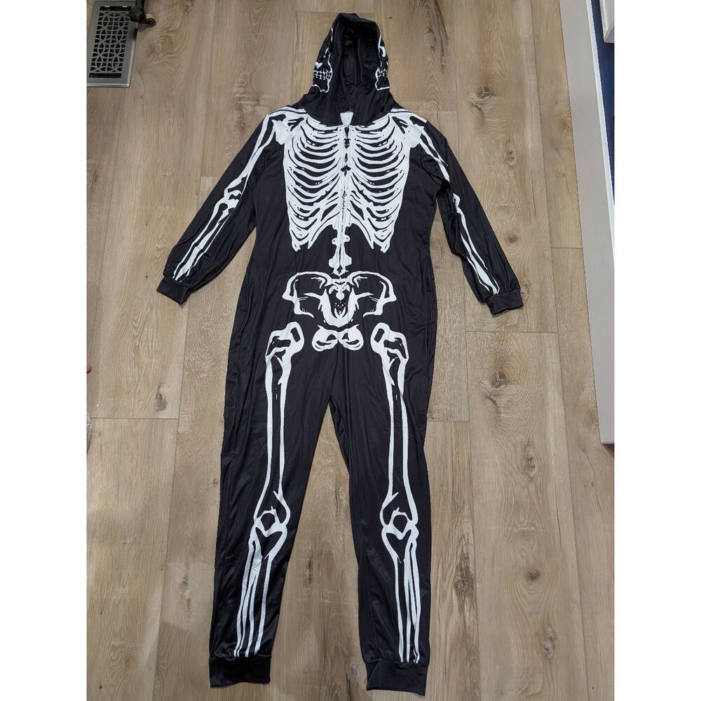 Skeleton One Pc Pajama Womens Medium Zip Up Halloween Costume Cozy Kigurumi NWOT